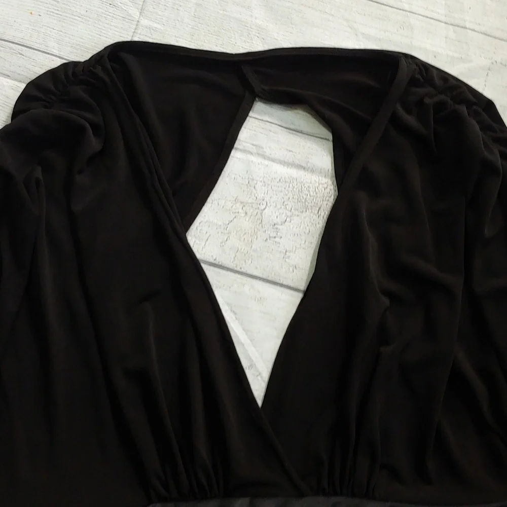 Sue Wong Black Ruched Sleeve Open Back Cocktail Dress - Picture 3 of 12